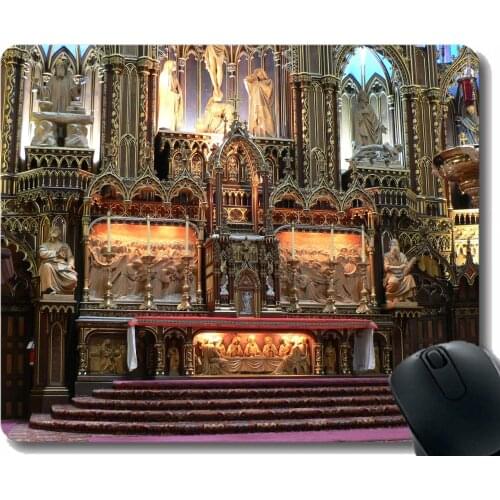 Rectangle Mouse Pad,Belief Faith Notre Dame Basilica in Montreal Soul Continuation Rubber Mousepad Stitched Edges