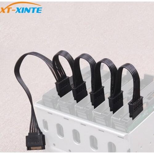XT-XINTE SATA 15Pin M 1 to 5 SATA 15Pin F Hard Drive Power Supply Splitter Cable 60CM Cord for DIY PC Sever 15-pin Power