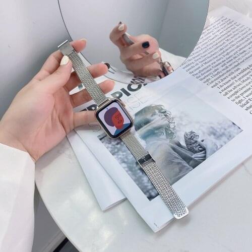 Lady Stainless Steel Bracelet Strap for Apple Watch Band 40mm 44mm Slim Metal Wristband for iWatch6SE 5 4 3 2 1 38mm 42mm Correa