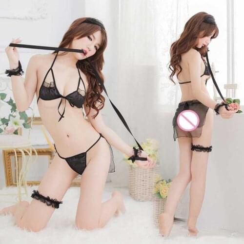 Sexy erotic lingerie 6 Piece erotic flirting transparent game mask handcuffs sexy underwear Bikini Temptation Three Point