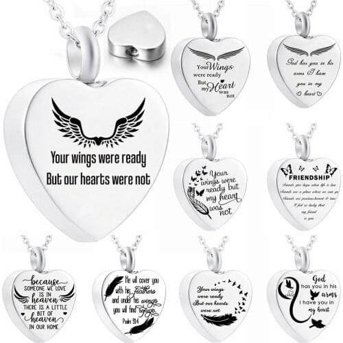 Heart Ashes Necklace Your Wings Were Ready Cremation Ashes Keepsake Urn Pendant Engraveable Fashion Necklace Jewelry Gifts