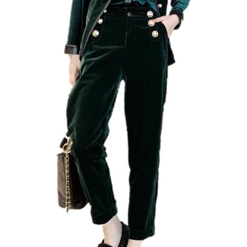 Autumn winter gold velvet harem trousers women casual metal buckle decoration fashion harem pants
