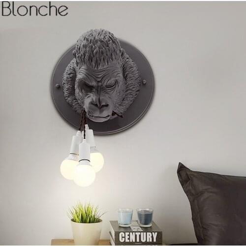 Modern Gorilla Resin Wall Lamp Creative Led Wall Light Fixtures Loft Industrial Decor Wall Sconce Bedroom Kitchen Home Luminaire