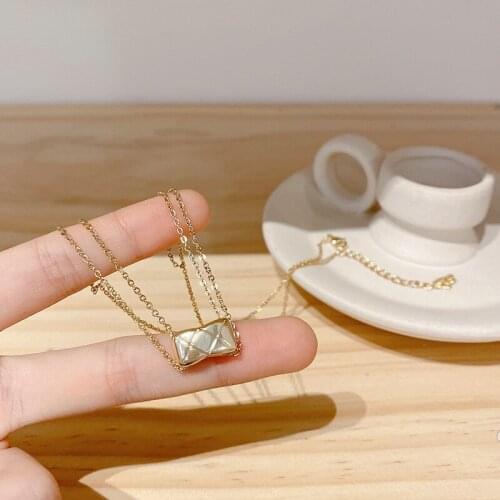 TARCLIY Fashion Creative Rhombus Bag-Shape Pendant Double-Layer Chain Copper Geometric Necklace Women Temperament Jewelry Gift