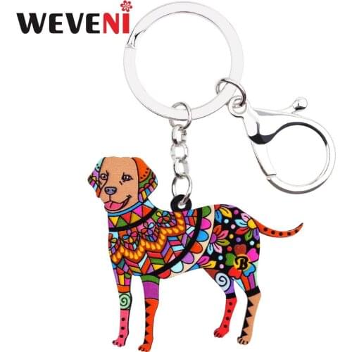 WEVENI Acrylic Dog Jewelry Labrador Retriver Key Chain Rings For Women Girl Bag Driving Car Key Holder Wallet Charms Pendant
