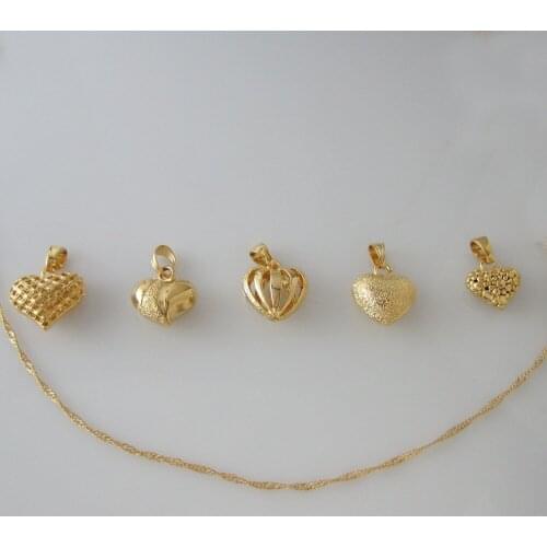 Order 10$ get free shipping /5 STYLES - YELLOW GOLD OVERLAY 18" NECKLACE&HEART WIDTH 0.7" HANGS 0.87" PENDANT/Great Gift
