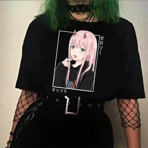 2021 Dear Franxx Anime Harajuku Zero Two Girls Printed T-shirt Womens Top Summer Short Sleeve T-shirt Chic Womens T-shirt Top