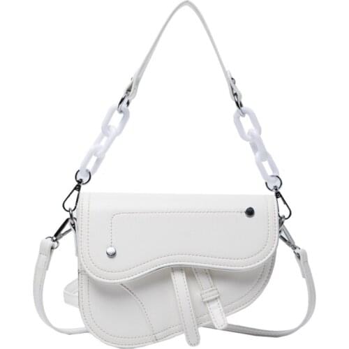 Womens Chain Saddle Bag 2021 New Ladies Shoulder Bags Top Quality PU Leather Handbags Crossbody Bags Female Day Clutches