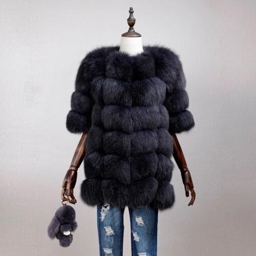 Womens Natural Fur Coat Winter Warm Coats Half Sleeve Plus Size Long Coats Real Fox Fur Striped Outwear Fur Story FS161178