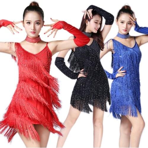 Latin Dance Dress For Women Latin Competition Uniform Skirt Condole Belt Tassel Performance Costumes Sequins Sexy Latin Dress