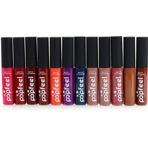 12 Color Liquid Waterproof Elegant Matte Smooth Lipstick Lip Stick Lipgloss Long Lasting Sexy Nude Lip Gloss