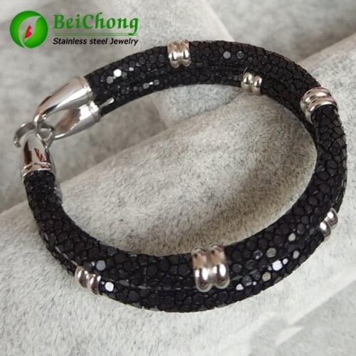 10pcs Rock Boy Cruel Black Stingray Bracelet Steel Round Beads Bracelet Genuine High Grade Stingray Bracelet