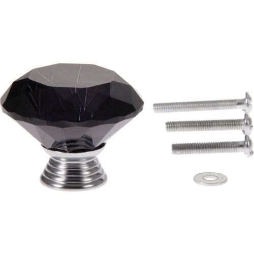 1x 40mm Black Crystal Glass Knobs Cupboard Drawer Pull Kitchen Cabinet Door Wardrobe Handles Hardware