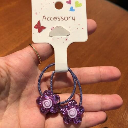 2PCS/Set Lovely Cartoon Shining Rubber Ropes Cute Cartoon Flower Resin Elastic Hair Bands Kids Girls Hair Accessories Head Wear