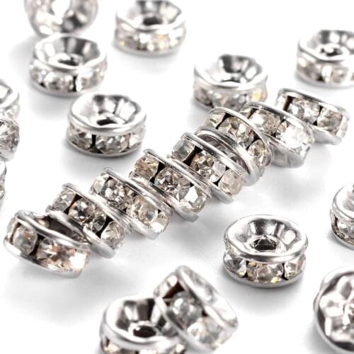 200 Pcs Stainless Steel Color Disc 316 Surgical Stainless Steel Spacer Beads with Rhinestone For DIY Crafts Jewelry Making 8x4mm