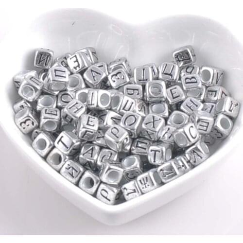 200PCs Mixed Silver Acrylic Russian Alphabet Letter Flat Cube Beads For Jewelry Making 6x6mm 2017 New YKL0514X