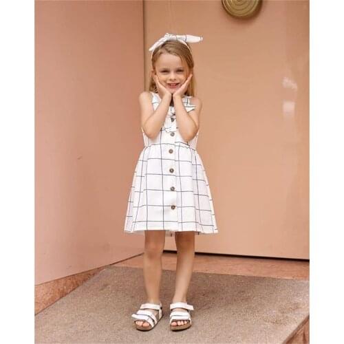 2020 Baby Summer Clothing Toddler Infant Baby Girls Checked Dress + Headband Pageant Party Wedding Sleeveless Dresses