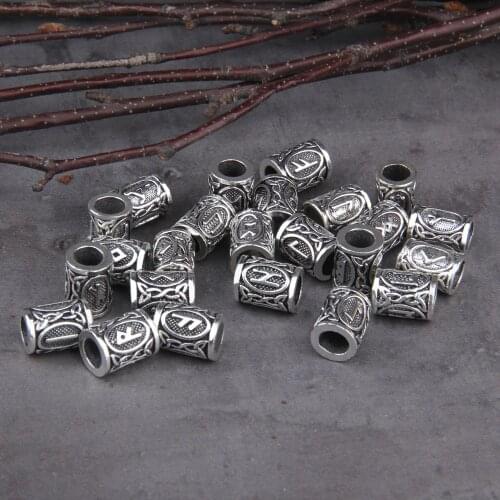 24pcs mix Silver Hair Braid beard Dreadlock Beads rings tube Viking Rune Pattern Design for DIY Hair Styling Accessories