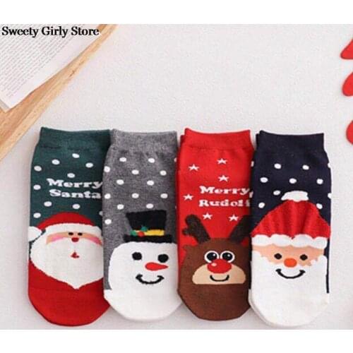 4 Pairs/set 3D Christmas Short Socks Breathable Cotton Happy Sock Calcetines Meias Autumn Winter Party Lovely Ankle Socks Kawaii
