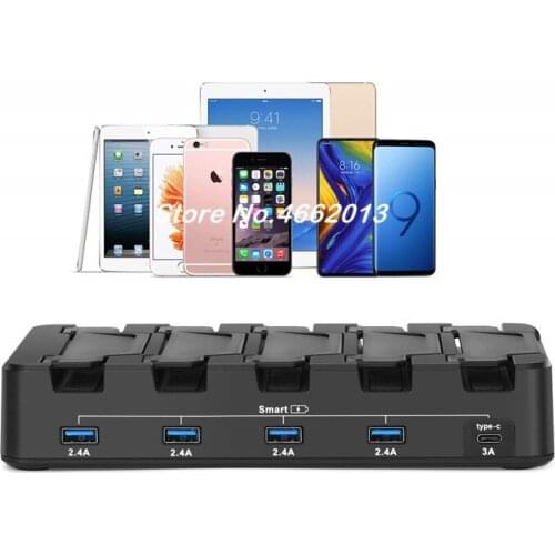 5 USB Charging Station For Multiple Devices -No Buzz - LED indication - Smart Fast Charging Dock compatible with any mobiles