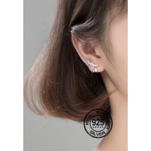 925 Sterling Silver Earrings For Women Set Stars Zircon Clip Diamond Geometric Design Retro Fashion Girl Wedding Jewelry INEFFA