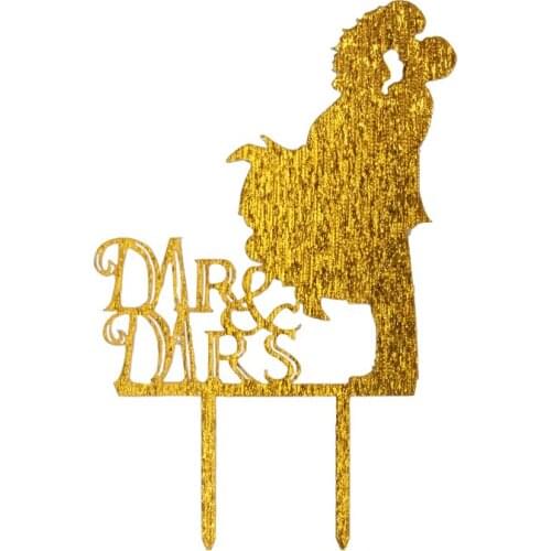 50pcs/lot Acrylic Mr&Mrs Cake Topper Gold Acrylic Bride and groom Wedding Cake Decoration