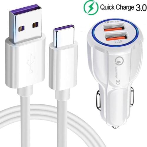 Quick Charge QC 3.0 Car Charger USB adapter 5A Type C Cable For Huawei Honor 30 20 9X Xiaomi Mi 9 8 Redmi Note 7 ZTE Nubia Z17