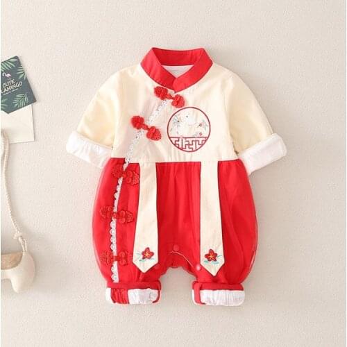 Baby Chinese style jumpsuit girl double climbing suit