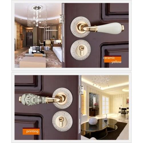 European fashion creative ivory white interior solid wooden door lock printing ceramic bedroom mechanical split mute door lock