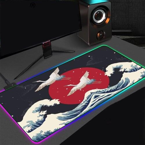 Landscape Big Wave Rgb Gaming Mouse Pad Computer Notebook PC Gaming Accessories LED Backlight USB Gamer Keyboard Mat Gaming Desk
