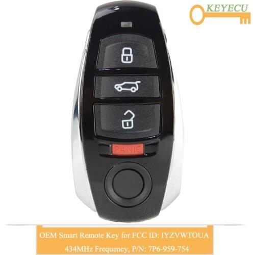 KEYECU Smart Keyless Entry Remote Car Key for Volkswagen Touareg, Fob 3+1/ 4 Buttons - 434MHz - FCC ID: IYZVWTOUA, 7P6-959-754