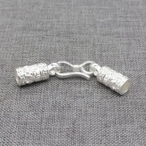925 Sterling Silver Leather Cord End Cap Connector w/ Flower Imprint Shiny