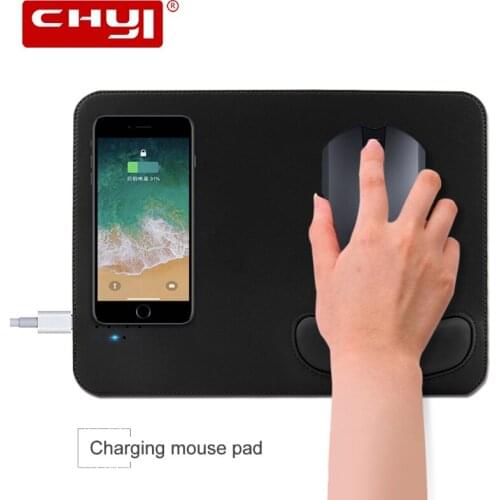 Charging Mouse Pad Qi Wireless Charger Desk Mat PU Leather Mouse Pad With Wrist Rest For IPhone X/8 Plus Samsung S8 Plus /Note 8