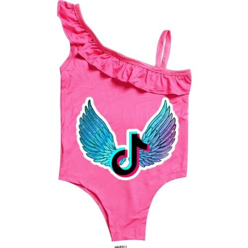 Baby Girls Tik Tok Swimsuit Summer Cute Cartoon Bathing Suit Kids Swimwear Ruffle Bikini Children Toddler Beach Wear One Piece