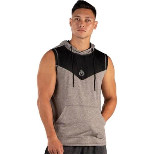 Bodybuilding Tank top Men Stitching Breathable Fitness Workout Sleeveless Sweatshirt Cotton Hooded Vest Male Casual Undershirt