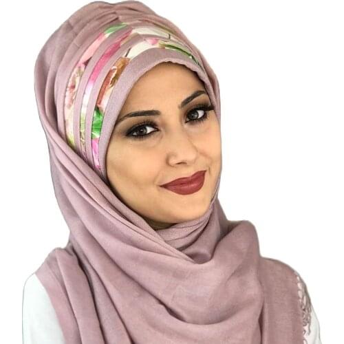 Islamic Fashion Muslim Women Hijab 2021 Trend Single Size Bathing Cap Beret Ready Shawl Scarf Buckle Hat Color Rose Ready Shawl and Practical Shawl