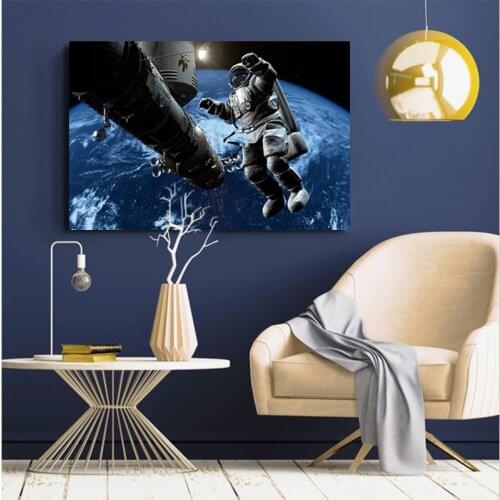 Wall Decoration Space View Poster Print Wall Art Canvas Painting Space Astronauts Working in Outer Space Picture Room Home Decor