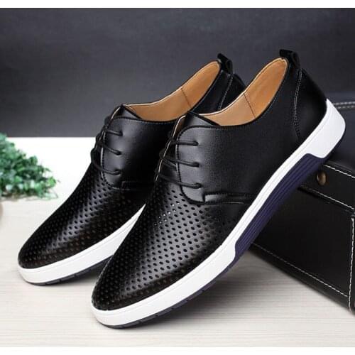 New Men Casual Shoes Leather Summer Breathable Holes Luxurious Brand Flat Shoes for Men Drop Shipping