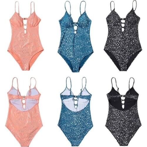 New in 2021 Sexy Hollow Out One Piece Swimsuit For Women Super Cools Girls Ladies Gilded Bikinis Swimwear Swimming Suits