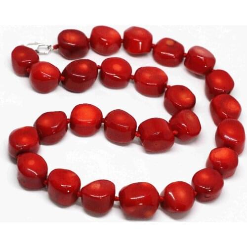 Newly red natural coral irregular beads 9-13mm fashion women necklace wedding party high grade best gift jewelry 18inch B1473