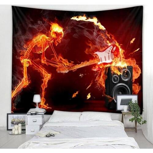 Flame Skull Man Decoration Tapestry Halloween Party Decoration Tapestry Horror Decoration Wall Tapestry Bedroom Wall Tapestry