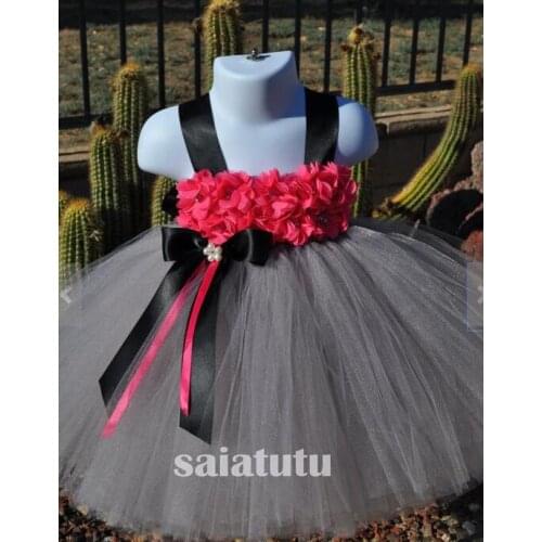 Girls gray petal Princess Tutu Dress Inspired Kids princess girl Wedding TUTU Ball Gown Children Prom Birthday Party Dress