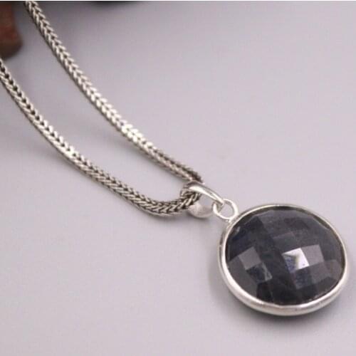 Real Silver 925 Pendant Round Dark Blue Crystal For Women Female Girl Wheat Chain Gift