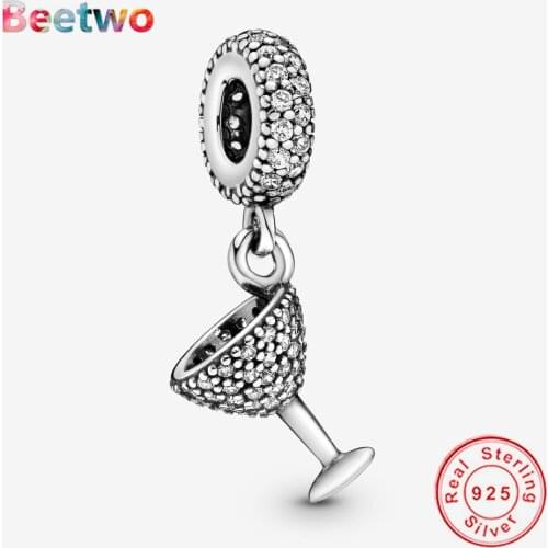 Fit Original Pandora Pave Cocktail Glass Dangle Charm Bracelet Charms 925 Sterling Silver Pendant Dangle Jewelry Berloque