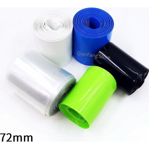PVC Heat Shrink Tube 72mm Width Blue Clear Shrinkable Cable Sleeve Sheath Pack Cover for 18650 Lithium Battery Film Wrap