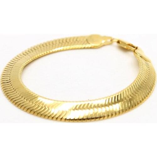Wide flat snake bone chain gold filled dense herring bone chain link bracelet for men classic mens bracelet hip hop fine jewel