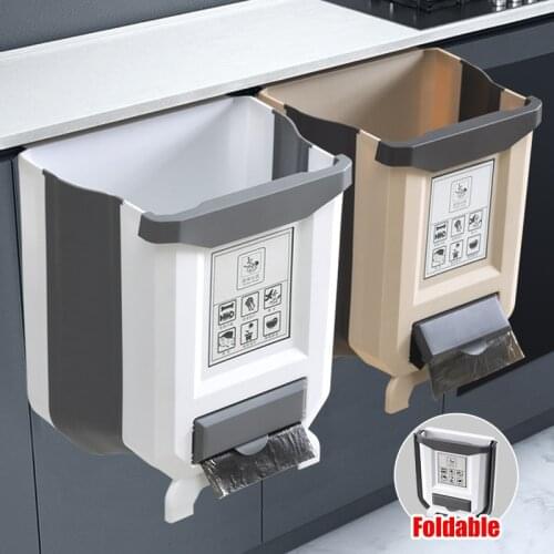 Folding Waste Bin Kitchen Cabinet Door Hanging Trash Car Door Wall Mounted Trashcan Bathroom Toilet Garbage Storage Tools