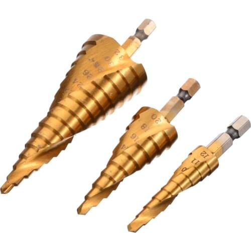 3pcs Step Drill Bit 4-12/20/32mm Spiral Groove Wood Metal Hole Cutter Tool Hex Shank Step Cone Drill Bits