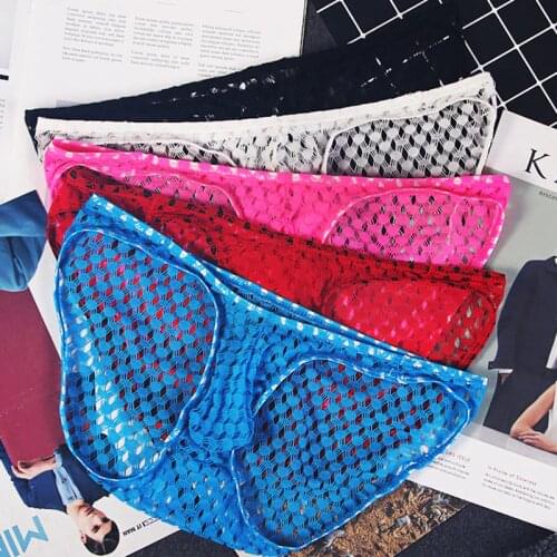 Man Underwear Men Mesh Transparent Briefs Cueca Sexy Hombre Low Rise Penis Pouch Breathable Underpants Net Mens Panties