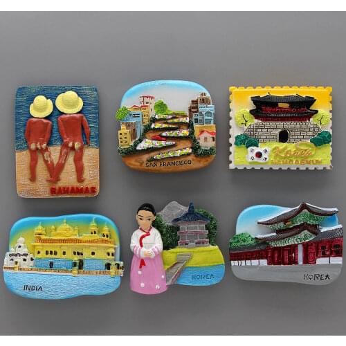 Fridge magnets South Korean tourist souvenir magnetic refrigerator girl Bahamas beach boy Indian Taj Mahal home decoration gift